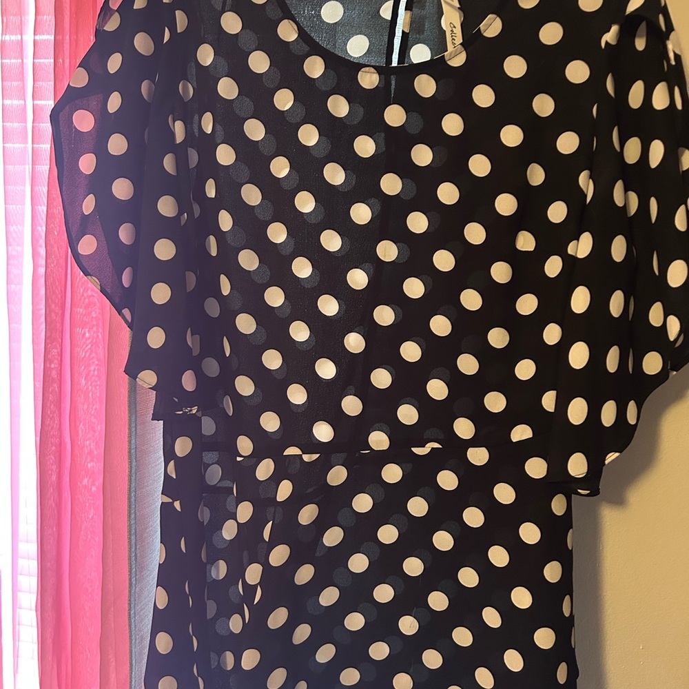 NY Collection Black and White Polka Dot Blouse